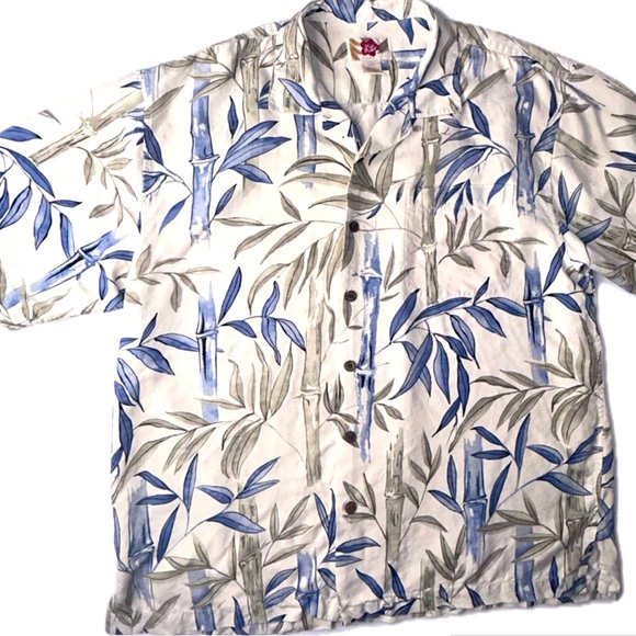 Vintage Hilo Hattie Silk Tropical Beach Bamboo Print Ivory Hawaiian Shirt Medium - Picture 9 of 9